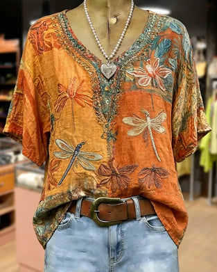 Bluse Vintage Guldsmedetryk Afslappet