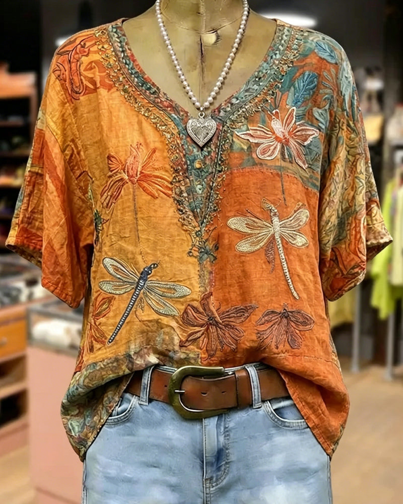 Bluse Vintage Guldsmedetryk Afslappet