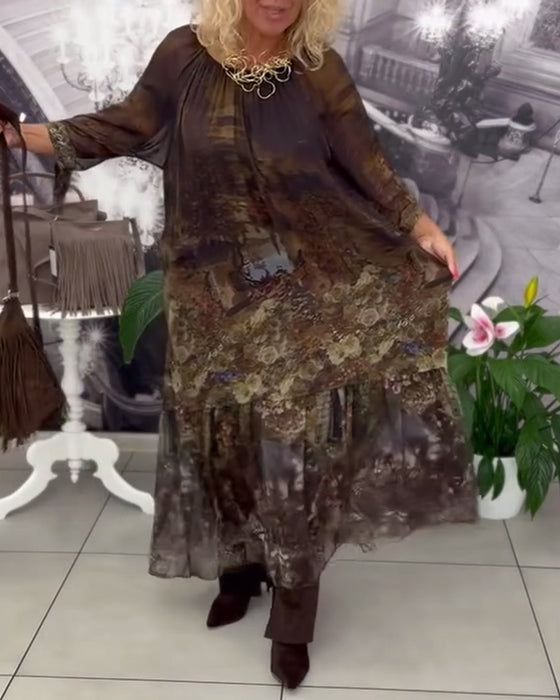 Kjole Elegant Blomstertryk Lang