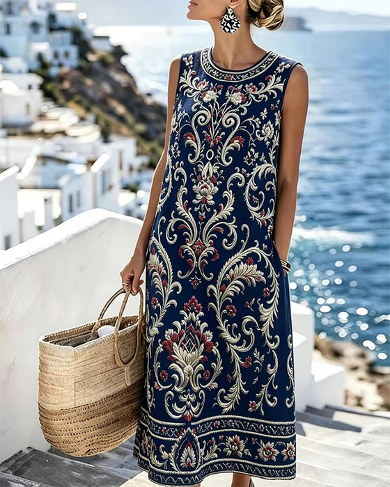 Kjole Vintage Blomstret Ærmeløs Lang