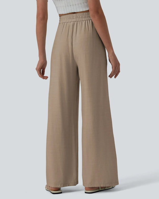 Bukser Elastisk Talje Bred Ben Bind Casual