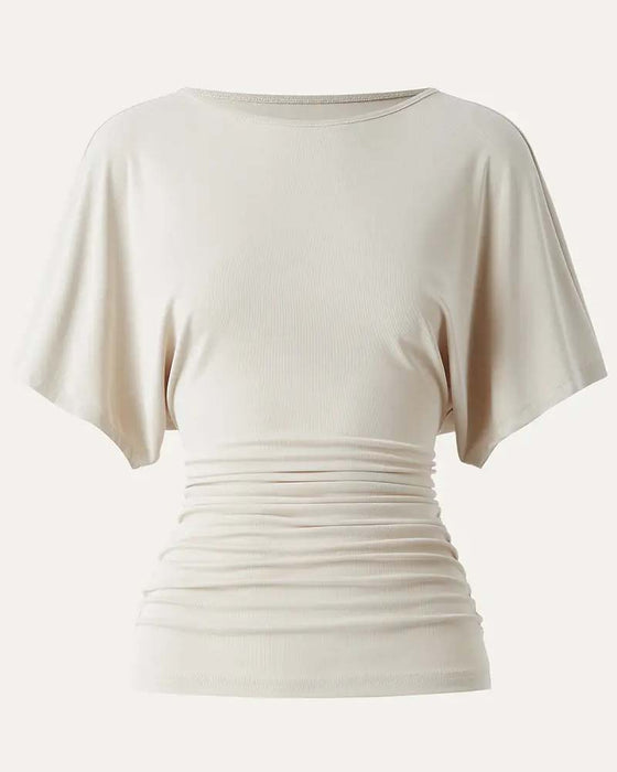 Bluse Casual Ensfarvet Plisseret Kort Ærme