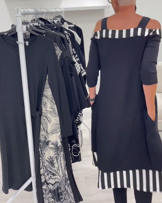 Kjole Off-Shoulder Uregelmæssig Løs Print