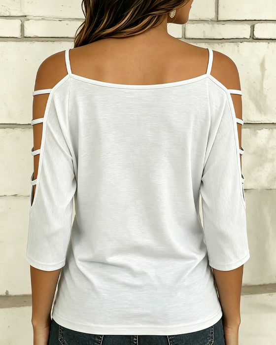 T-Shirt Solid Farve Albuelang Ærme Off-Skulder