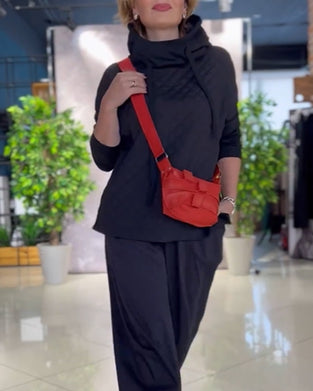 Højhalset hættetrøje med vaffelmønster