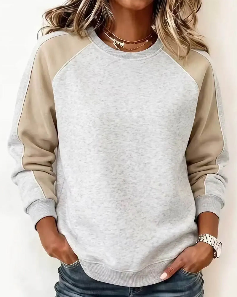 Sweatshirt Farveblok Raglan Rund Hals