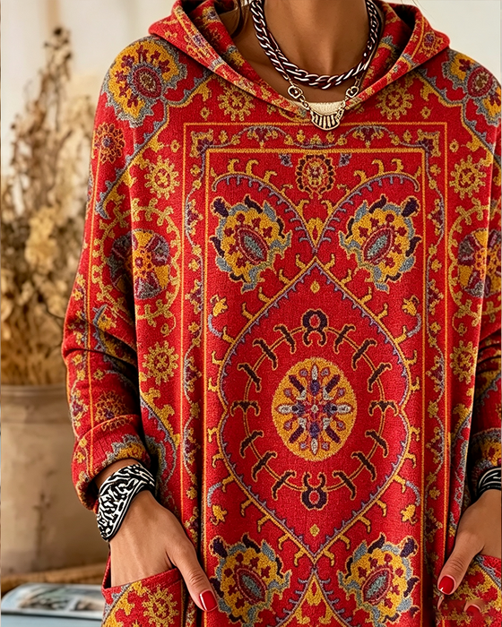 Hoodie Bohemian Tryk Hætte Langlinje