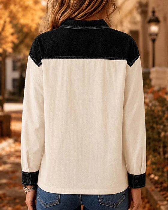 Bluse Farveblok Revers