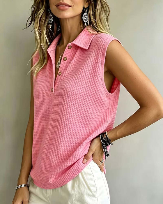 Tank Top Ærmeløs Polo Krave Vaffel