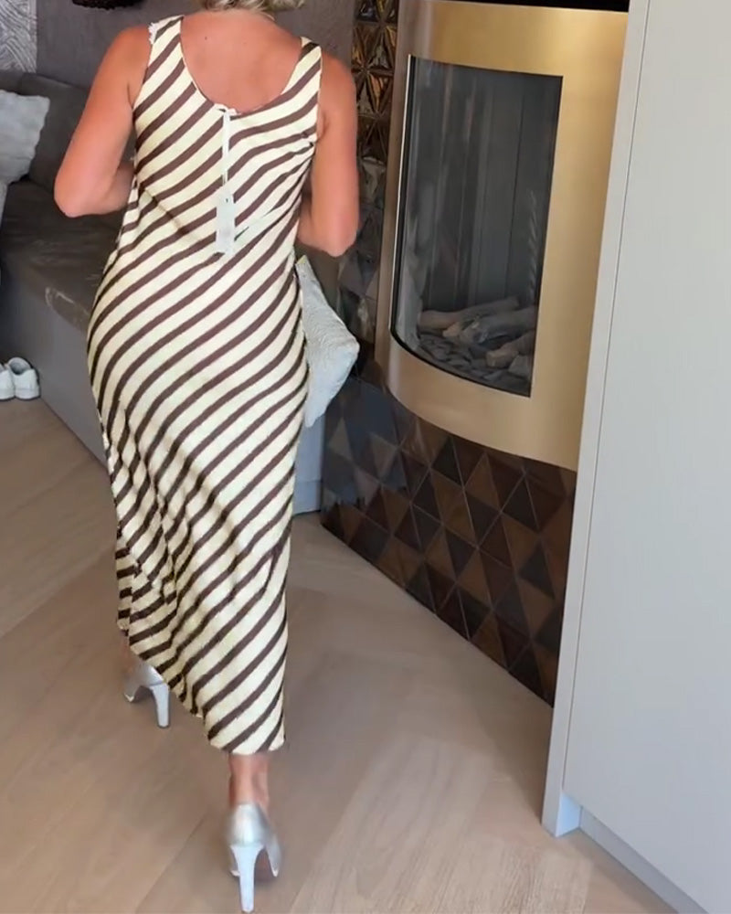 Kjole Ærmeløs Stribe Slip Maxi