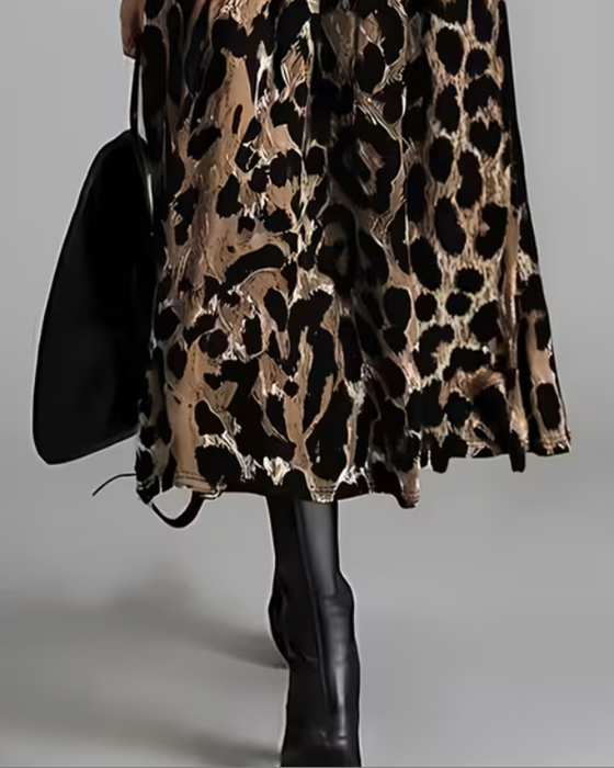 Kjole Rundhalset Leopard Fuld Nederdel