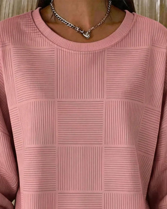 Sweatshirt Gittertekstur Langærmet Ensfarvet Pullover