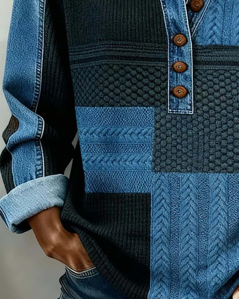 Trykt Sweatshirt Med Lange Ærmer Og Button-Down Krave