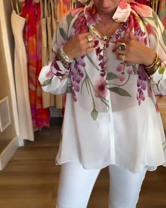 Bluse Lanterneærme Casual Printet
