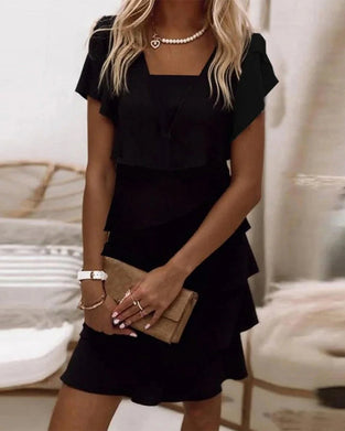 Kjole Firkantet Hals Lagdelt Ensfarvet