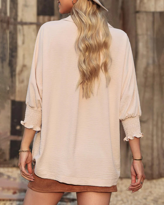 Bluse V-Udskæring Loose Fit 3/4-Ærme