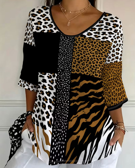 T-Shirt Leopard Zebra Rundhals Halværme