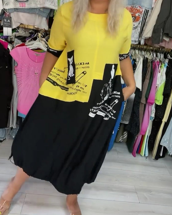 Kjole Rund Hals Farveblok T-Shirt