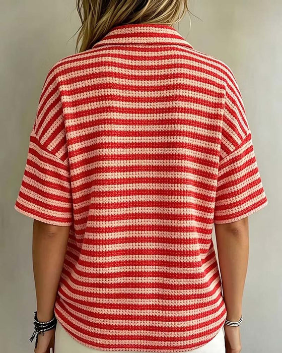Bluse Polo Krave Stribet Knap Foran