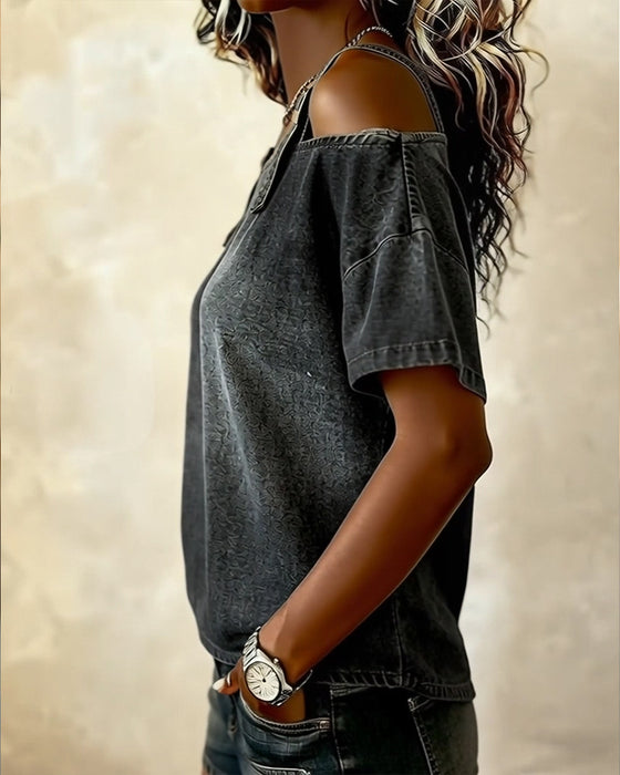 Bluse Off-Shoulder Med Skulderstrop Denim