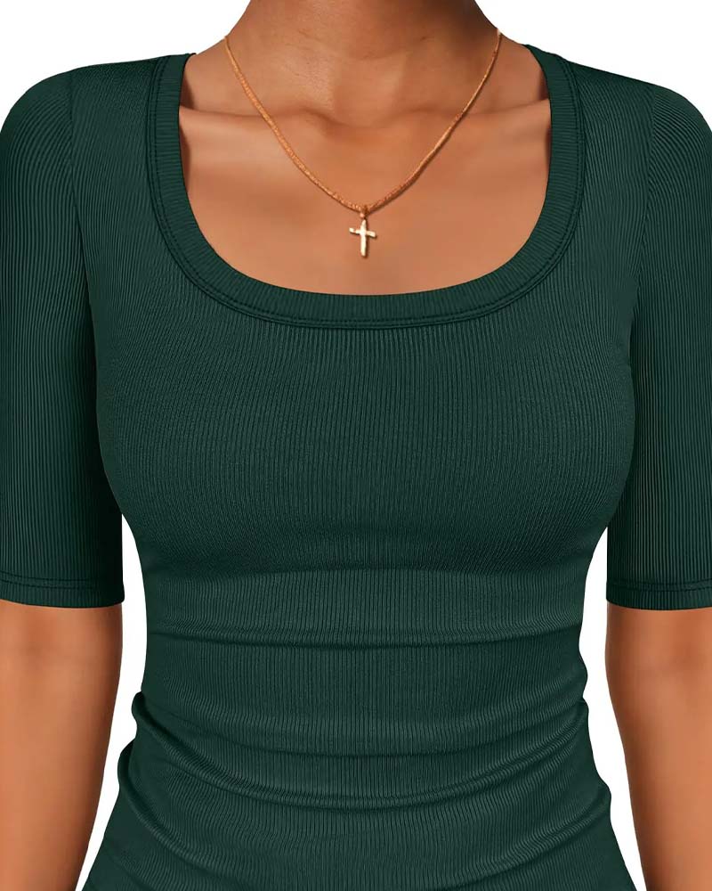 T-Shirt Slim Fit U-Hals Halværme