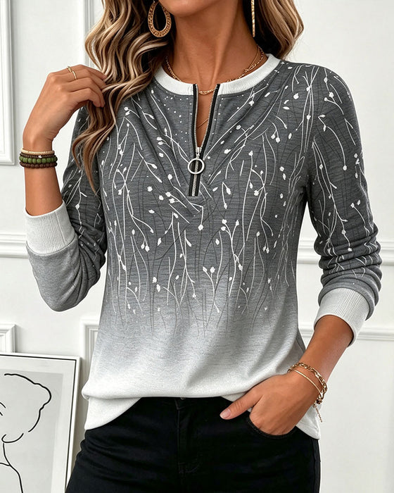 Sweatshirt Rundhalset Lynlås Ombre