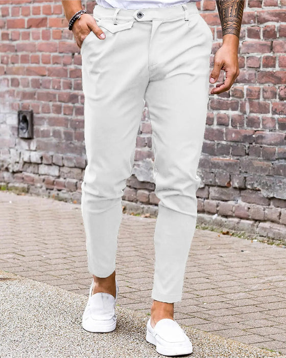 Bukser Solid Farve Knap Foran Slim Fit Afslappet