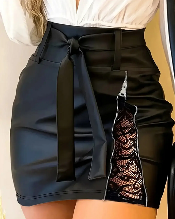 Nederdel Blonde Patchwork Bodycon PU