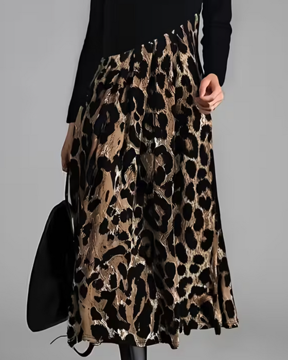 Kjole Rundhalset Leopard Fuld Nederdel