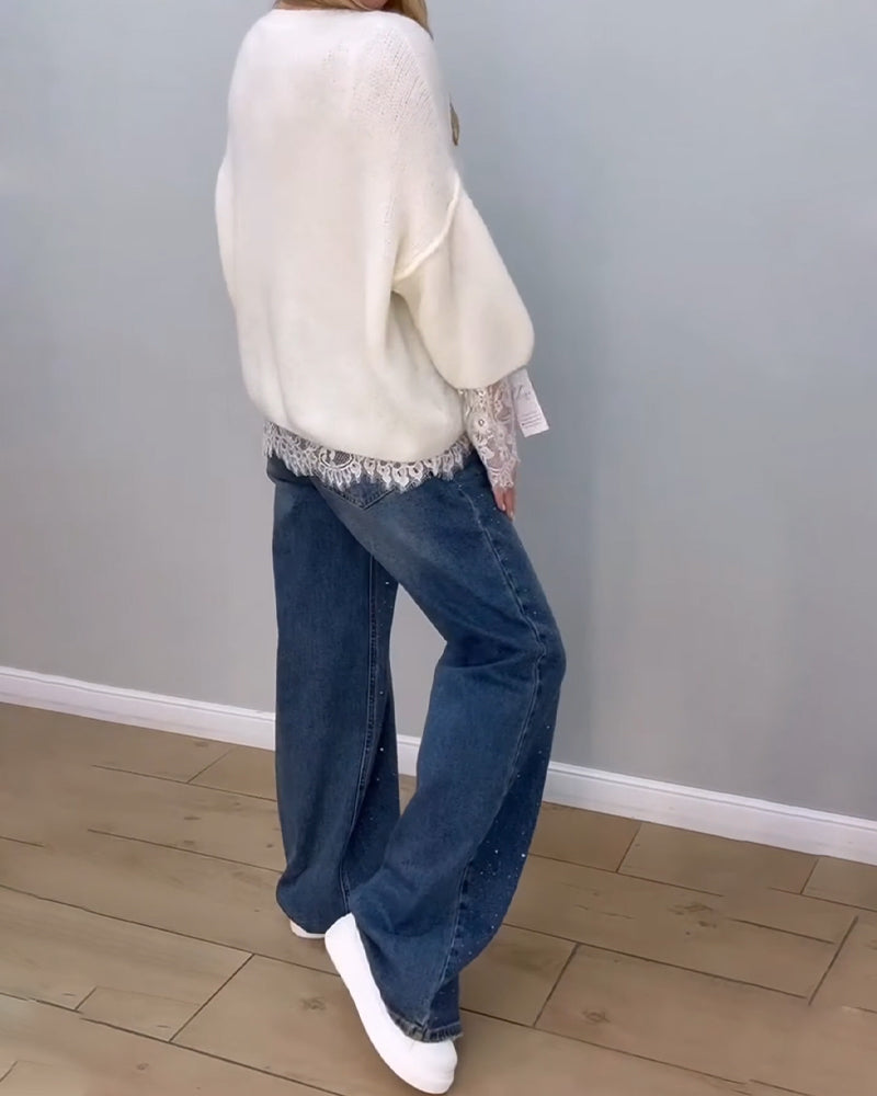 Sweater Stilfuld Hyggelig Blonder Patchwork