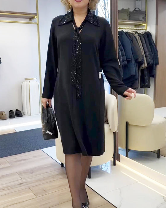 Kjole Langærmet Med Krave I Patchwork