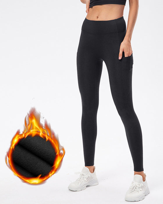 Ensfarvede leggings med fleecelommer