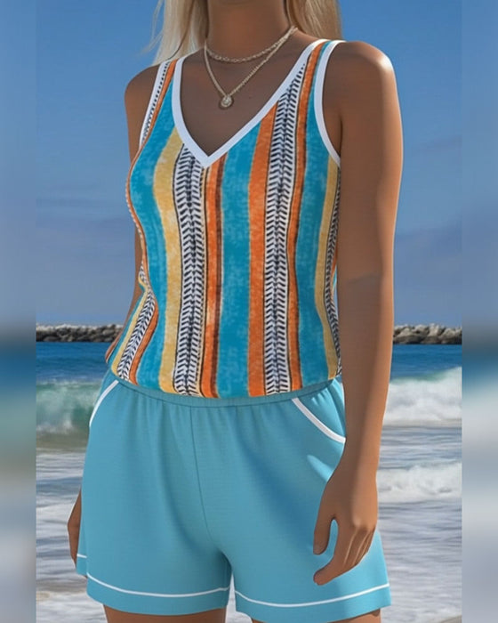 Tankini Badedragt V-Hals Trykt