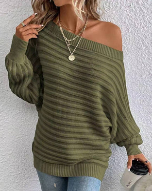 Ensfarvet ribstrikket off-shoulder sweater