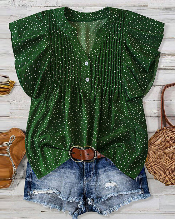Bluse Flæseærme V-Hals Polka Dot