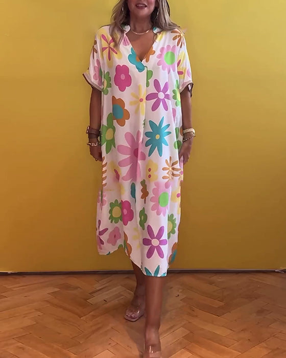 Sød blomsterkjole i løs pasform