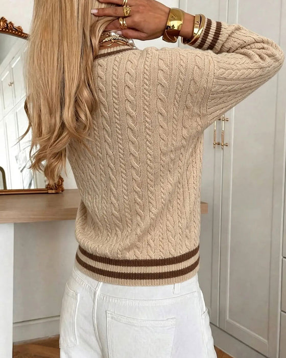 Pullover Kontrastkant V-Hals Sweater