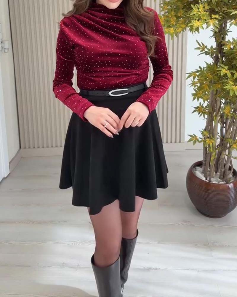 Ensfarvet Glitrende Langærmet Top