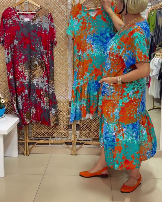 Kjole V-hals Gradient Multifarvet Print