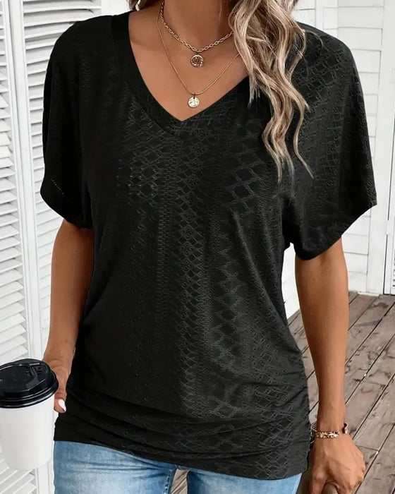 T-Shirt V-Hals Udskæring Lag Patchwork