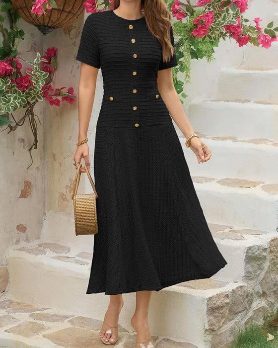 Kjole Rund Hals Slim Fit Knap Patchwork