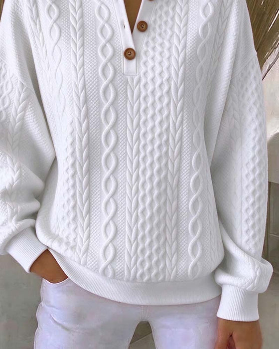 Sweatshirt V-Hals Knappet Flet Ensfarvet