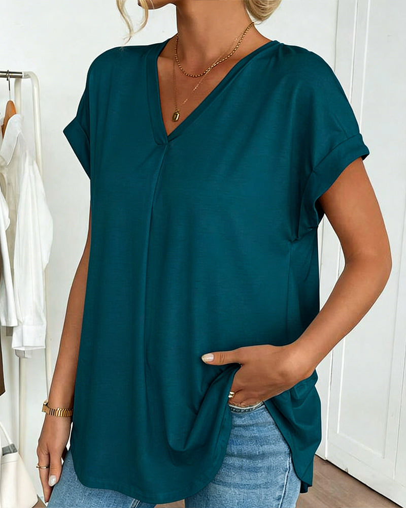 T-Shirt Kortærmet Ensfarvet Patchwork