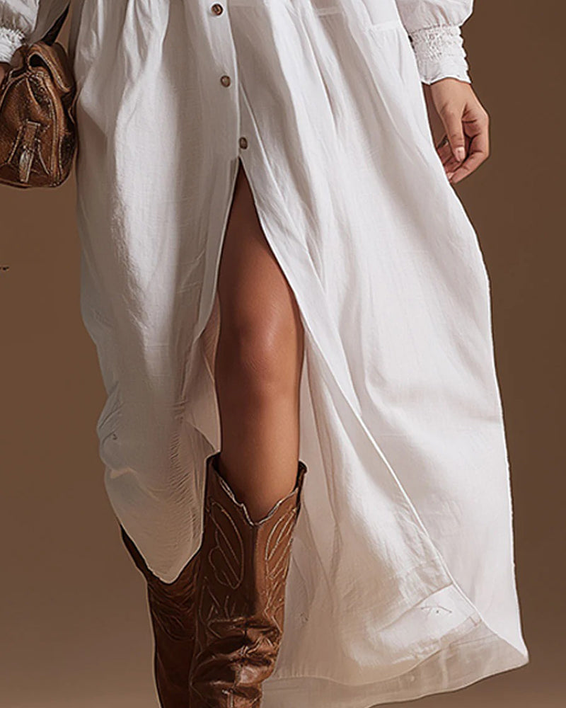 Kjole Ensfarvet Langærmet Slids Underkjole