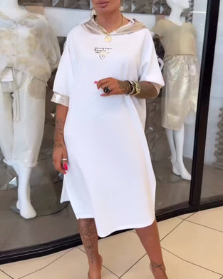 Kjole Hætte Ensfarvet Løs Slids