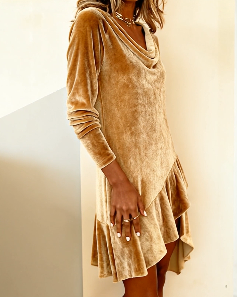 Kjole Slappet Krave Rynket Med Paneler Fløjl