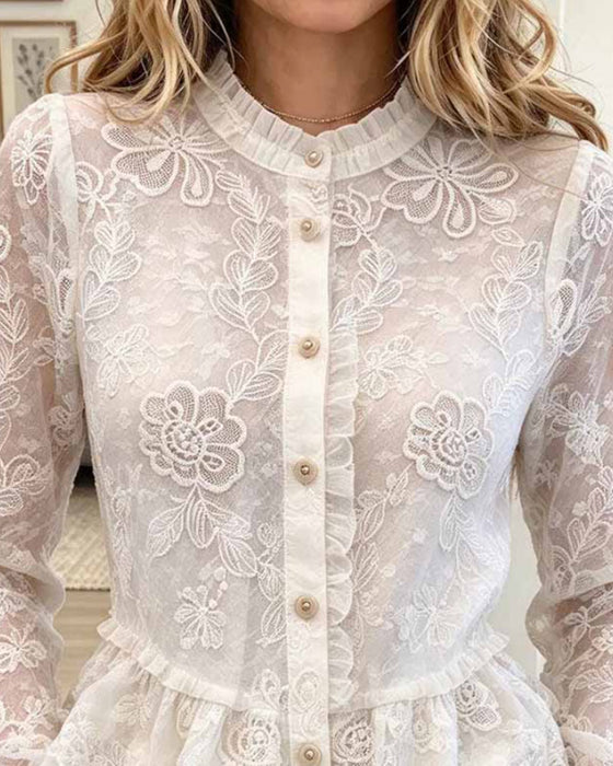 Bluse Rynket Slim Pasform Vifteformet