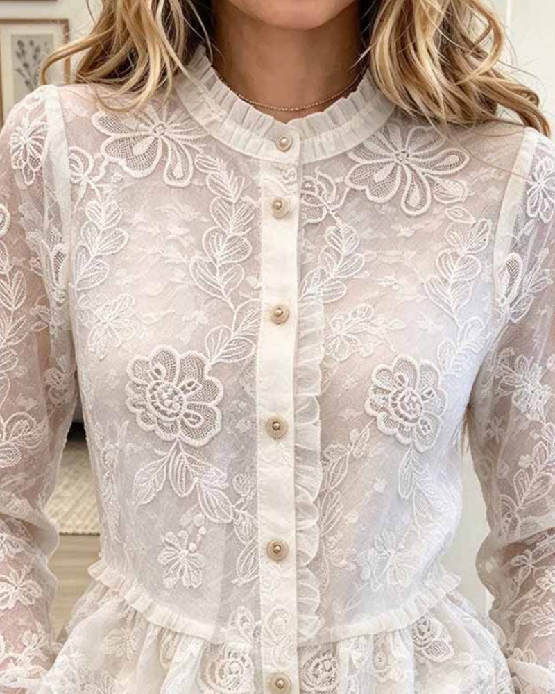 Bluse Rynket Slim Pasform Vifteformet