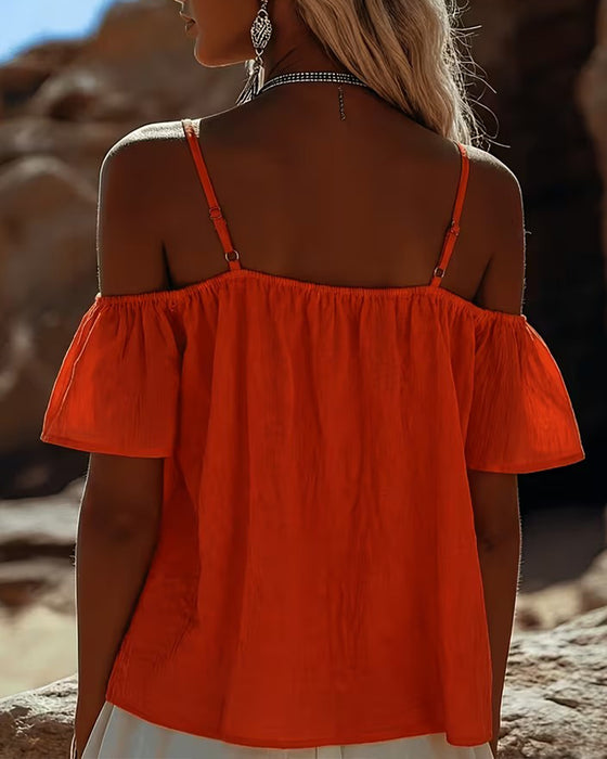 Bluse Blonder Patchwork Off-Shoulder