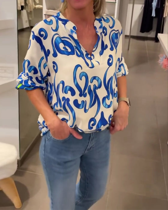 Elegant V-halset top med print